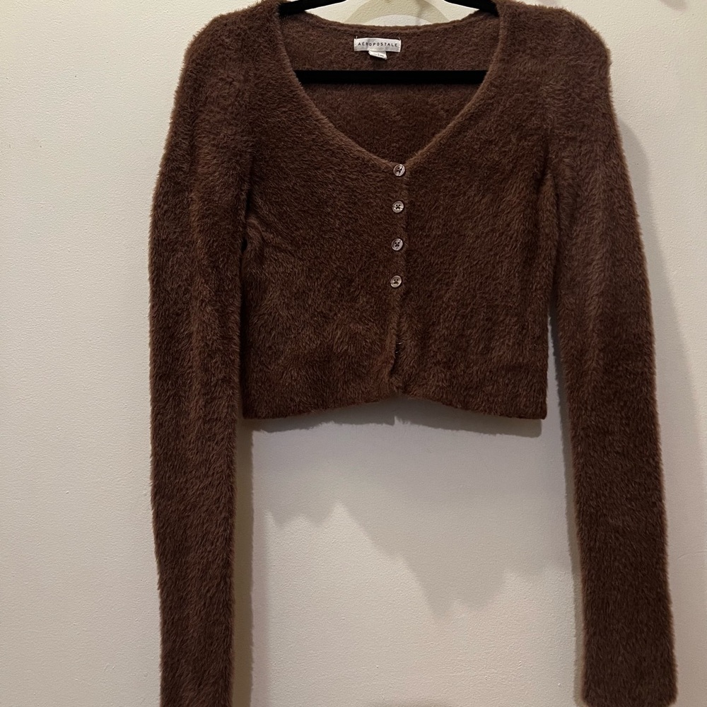Brown Fuzzy Cardigan Sweater